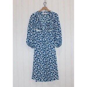Petal & Pup Blue Floral Midi Dress US 2 Puff Sleeve Cutouts Cottagecore Feminine